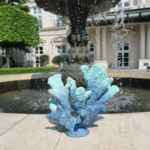Miniatura 6 de Decoración de coral azul, estatua artificial de arrecife de coral, decoración náutica de mesa para sala de estar y hogar (7.8 pulgadas de alto)