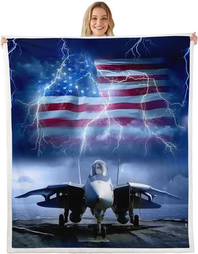 Homewish Manta de avión 3D, mantas de bandera estadounidense para niños y adolescentes, manta de vellón con relámpagos brillantes y modernos, manta