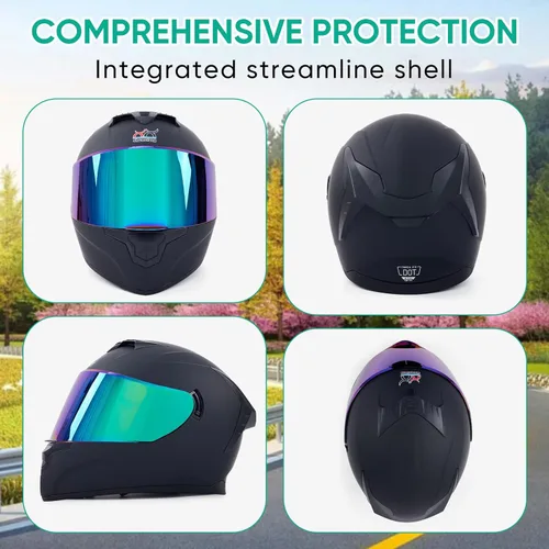 Miniatura 3 de Full Face Motorcycle Helmets for Adults Men and Women with Internal Tinted Visor Negro (Dumb black)