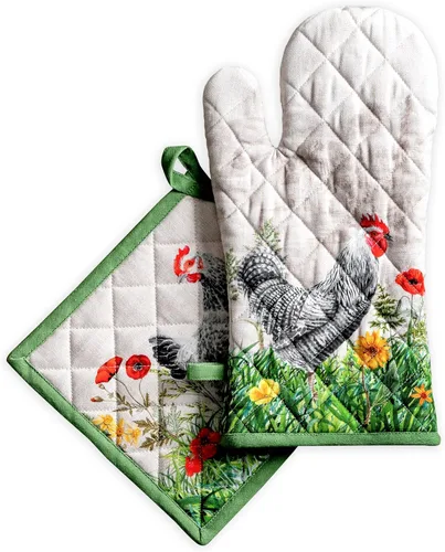 Maison d' Hermine Juego de guantes de horno y agarraderas 100% algodón (7.5 x 13 pulgadas y 8 x 8 pulgadas) resistentes al calor con bucle, hornear,