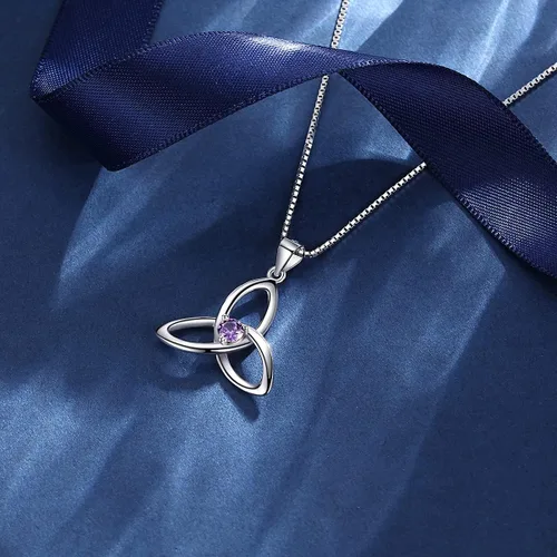 Miniatura 3 de JIANGXIN Irish Celtic Triquetra Knot Birthstone 925 Sterling Silver Pendant Necklace for Women Rhodium Plated Healthcare Fine Jewelry