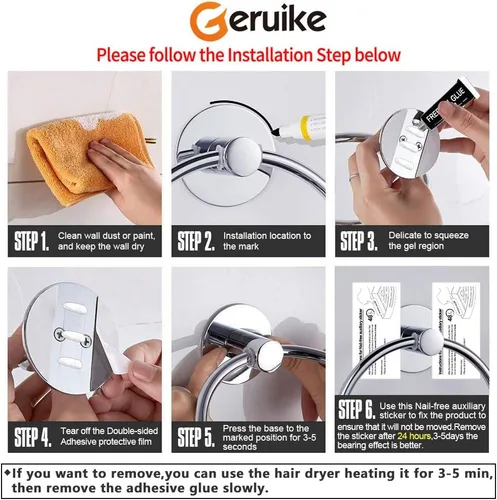 Miniatura 6 de Anillo de toalla adhesivo autoadhesivo para toalla de mano, de acero inoxidable, soporte para toalla de baño, soporte de pared Hh-r1111