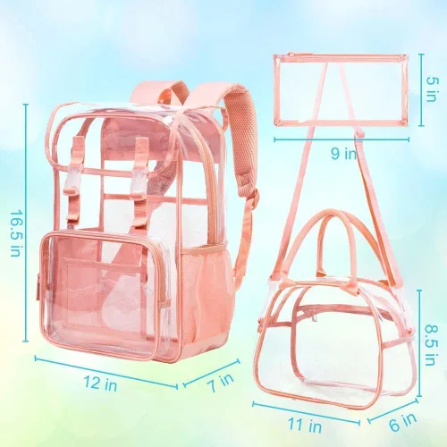 Miniatura 49 de Mochila transparente, aprobada por el estadio, para niñas y niños, mochila transparente de PVC resistente para mujeres y hombres