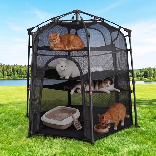 Miniatura 13 de EighteenTek® Corralito portátil 2 en 1 para gatos (puertas delanteras), corralito desplegable para gatitos, sin montaje, cajas de tienda de campaña