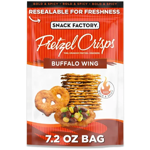 Papas fritas de pretzel Buffalo Wing de Snack Factory, sin OGM, bolsa resellable de 7.2 onzas