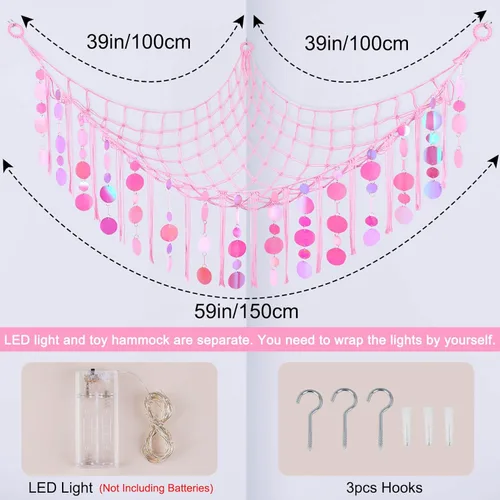 Miniatura 4 de FIOBEE Hamaca de Red para Animales de Peluche Organizador de Almacenamiento de Juguetes con Luz LED, Almacenamiento de Animales de Peluche