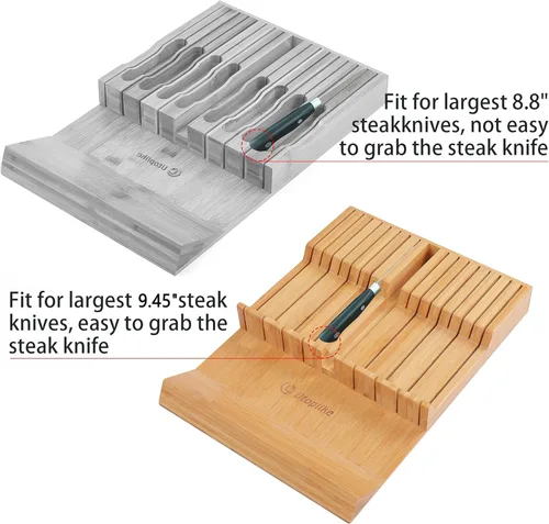 Miniatura 5 de Utoplike - Bloque de cuchillos para cajones de bambú, organizador grande de cajones de cuchillos de cocina, con asa, soporte para cuchillo de carne