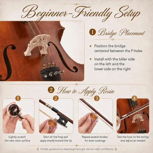 Miniatura 9 de Kit de violonchelo acústico 4/4 para adultos, principiantes, juego completo de violonchelo de tamaño completo con bolsa portátil, arco, colofonia
