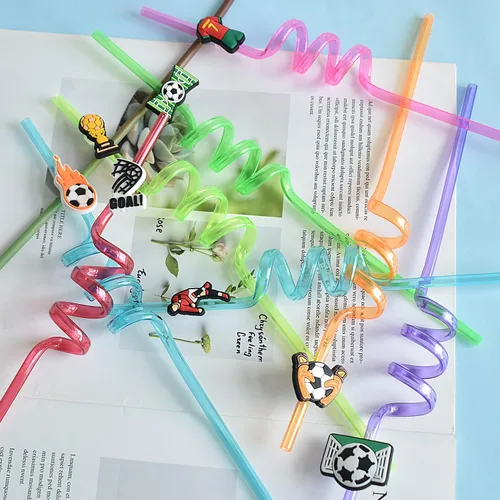 Miniatura 7 de 8 popotes de decoración de fiesta de fútbol, popotes de plástico reutilizables, para el día del juego, deportes, fútbol, fiesta de cumpleaños