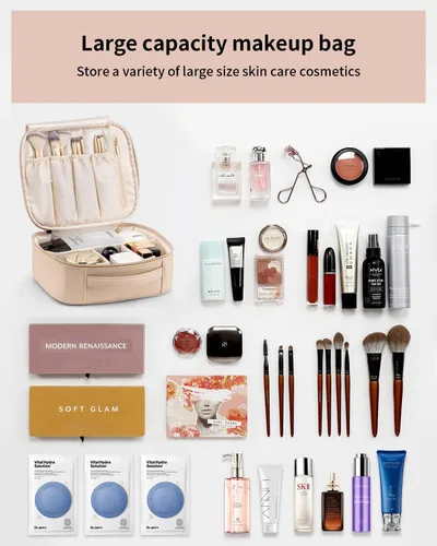 Miniatura 5 de Vlando Bolsa de Maquillaje de Viaje, Bolsa de Cosméticos de Gran Capacidad para Mujeres, Estuche Organizador de Maquillaje de Cuero PU, Bolsa de A.