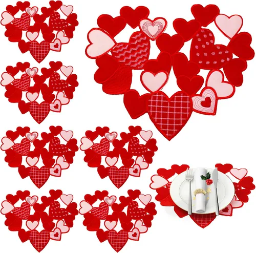 Miniatura 9 de Yingzhao Juego de 6 manteles individuales de Navidad con poinsettia bordados de doble capa con aplicación de flores rojas de Navidad para decoración