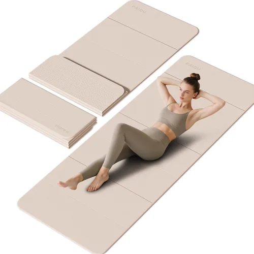 PAIDU Esterilla de yoga plegable de 0.394 pulgadas de grosor, material POE, portátil, multifuncional, plegable, cómoda y duradera, fácil de llevar,