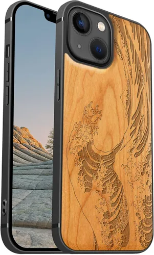 Miniatura 11 de Carveit Funda magnética de madera para iPhone 13 [madera natural y TPU suave] Funda protectora de madera única y elegante a prueba de golpes
