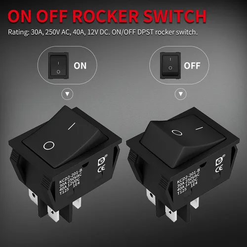 Miniatura 3 de DaierTek DPST KCD4 Interruptor basculante 40A 12V DC 4 Pin 2 Interruptor de palanca de encendido y apagado 30A 250V AC 120V T125 KCD2 Interruptor