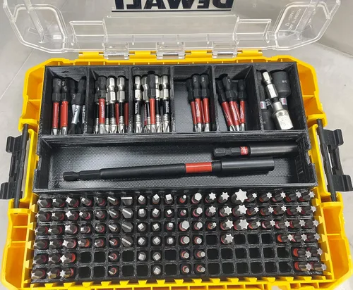 Miniatura 2 de TOOLCRAFT3D Soporte de brocas de impacto diseñado para DEWALT Medium ToughCase (7 compartimentos + 120 bits) Solo inserto (negro)