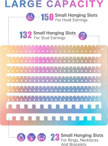 Miniatura 3 de NiHome Organizador de aretes colgantes de acrílico iridiscente, estante organizador de joyas de montaje en pared, soporte para aretes de pared