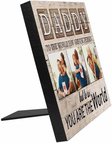 Miniatura 2 de InterestPrint Panel de fotos personalizado para papá y nombre para exhibición de mesa Daddy to Us You're the World, marco de fotos personalizado