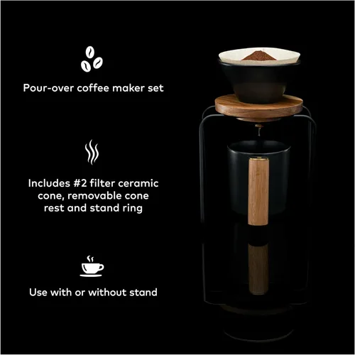 Miniatura 6 de ChefWave Juego de cafetera de una sola porción con gotero de cerámica estilo V60 y taza de café, sin BPA, compatible con filtros No. 2 (2 artículos)