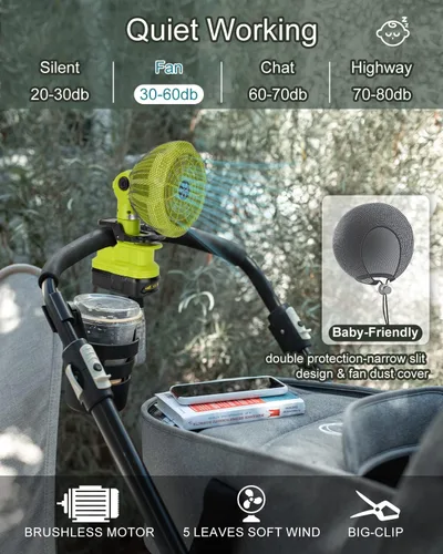 Miniatura 3 de Taingwei Ventilador de clip portátil para batería Ryobi de 18 V, ventilador de batería de 6.5 pulgadas para cochecito, dormitorio, campamento, al