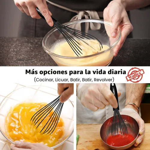 Miniatura 8 de Walfos Batidor de silicona, batidor de alambre de acero inoxidable, juego de 3 batidores de cocina resistentes al calor a 480 °F para utensilios
