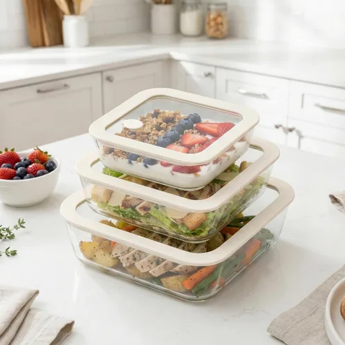Miniatura 5 de Juego de recipientes de vidrio para alimentos Urban Green con tapa de vidrio, paquete de 4, recipientes para preparar comidas con tapa hermética