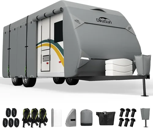 Miniatura 10 de Cubierta desplegable para cámper de 8 a 10 pies, 7 capas impermeable, cubierta de remolque plegable anti-UV, cubierta de caravana para autocaravana