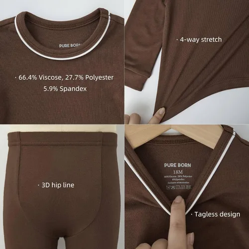 Miniatura 5 de pureborn Conjunto de pijama para bebé, ropa de dormir de algodón de manga larga ajustada para niños y niñas, 2 piezas, 18M-7Y