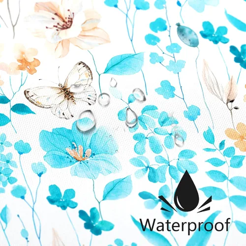 Miniatura 4 de MAYZUS Cortina de ducha con flores azules acuáticas, lindas cortinas de tela con flores para baño, juego de cortinas de tela de aguamarina