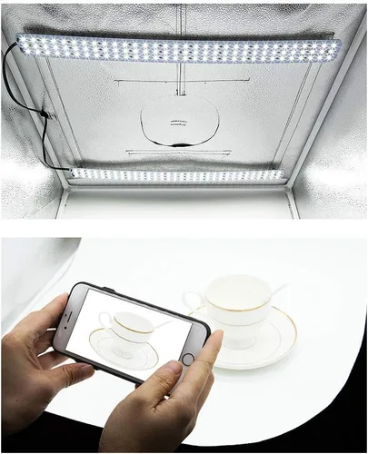 Miniatura 5 de Caja de luz fotográfica para fotografía de 24 x 24 x 24 pulgadas, kit de tienda de campaña con cubo LED regulable para caja de estudio blanca
