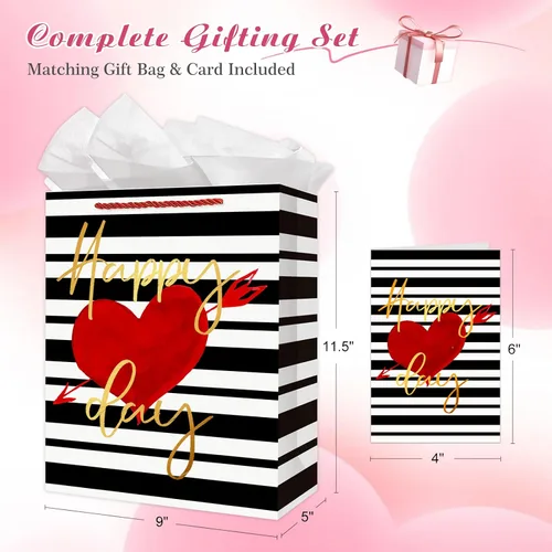 Miniatura 5 de FaCraft Bolsas grandes de regalo para el día de San Valentín con asas para novio y niños, bolsa de regalo de corazón para aniversario, bodas