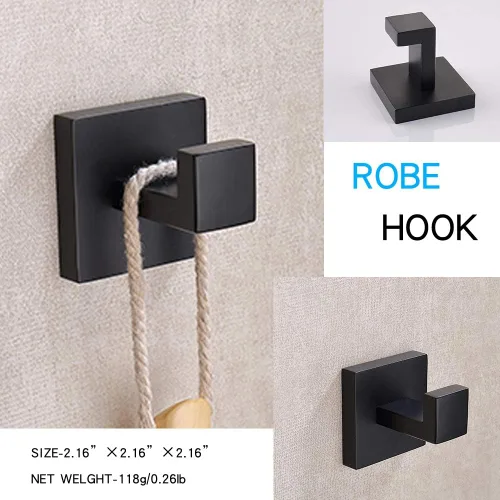Miniatura 8 de TASTOS Ganchos para toallas de baño, color negro mate, paquete de 2 ganchos de acero inoxidable para bata y ropa, gancho de pared resistente