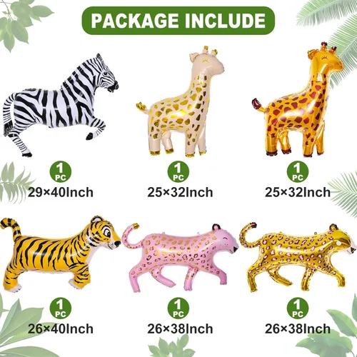 Miniatura 2 de 6 Piezas de Globos Gigantes de Animales de Safari de la Selva, Grandes Globos de Cebra, Jirafa, Leopardo, Guepardo, Tigre de Aluminio para Fiesta 6
