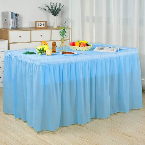Miniatura 5 de Frtzal Paquete de 5 faldas y paños de mesa de plástico, mesas rectangulares, 54 x 108 pulgadas, azul, fiesta, cumpleaños, baby shower