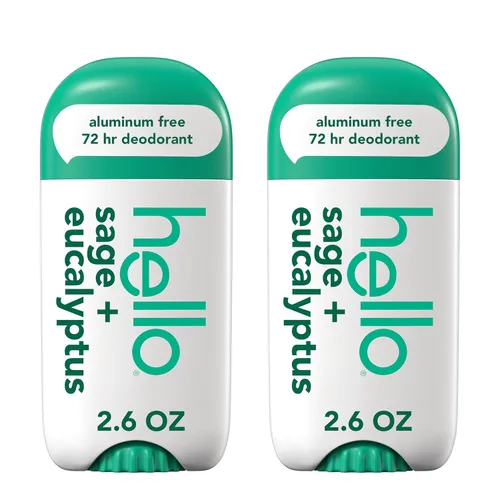 hello Desodorante sin aluminio de salvia y eucalipto para mujeres y hombres con manteca de karité, frescura 24 horas, desodorante sin bicarbonato de