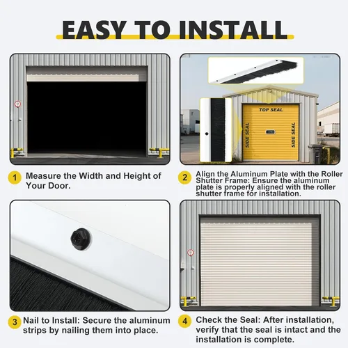 Miniatura 5 de DoubleFill Kit de sello de cepillo para puerta de garaje de 8 x 8 pies, sello de puerta enrollable de 2 pulgadas con riel de aluminio, cepillo