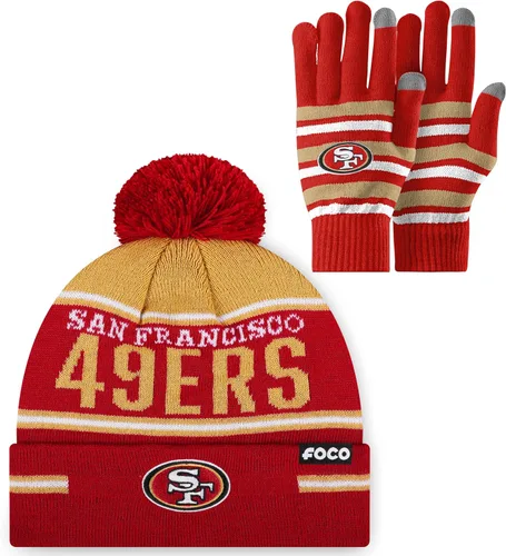 FOCO NFL - Juego de guantes elásticos unisex para adultos con logotipo de equipo de la NFL con gran marca de palabra