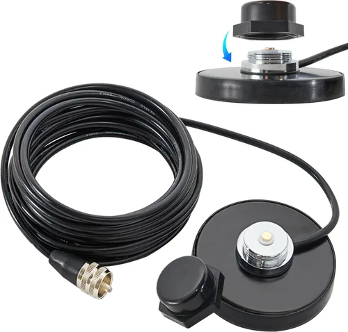 Anina Antena NMO Montaje de Base Magnética 16.4 FT RG58 Cable Coaxial PL-259 Enchufe con Tapa de Montaje de Antena NMO para CB Ham GMRS Radio Marine