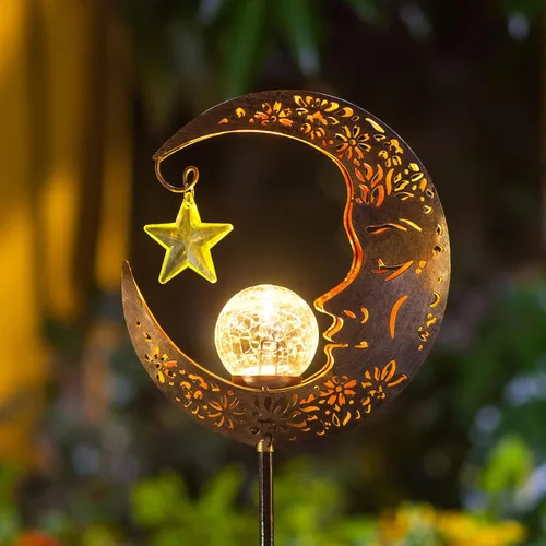 Hapjoy - Luces solares para exteriores, decoración con forma de luna, linterna para patio, césped o camino, decoraciones con globo de cristal Bronce