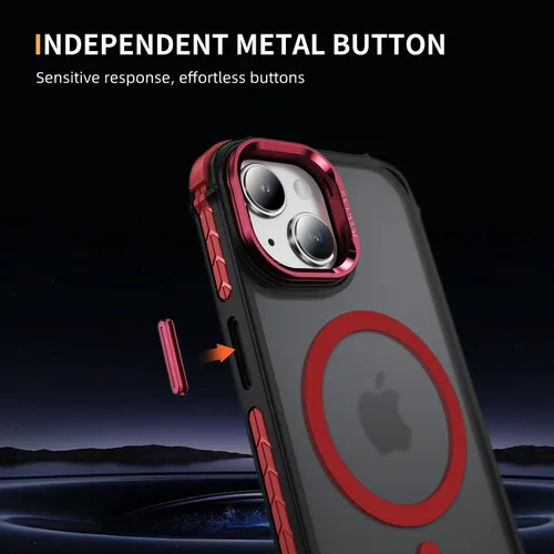 Miniatura 4 de i Phone 13 - Funda para iPhone 14, compatible con carga inalámbrica MagSafe, resistente, a prueba de golpes, soporte ajustable, color rojo mate