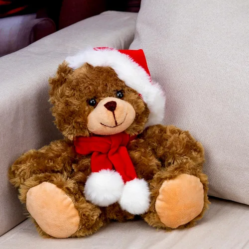 Plushland Adorable oso de peluche de Papá Noel suave y peludo, juguetes navideños de animales de peluche, accesorios de Navidad, un regalo perfecto