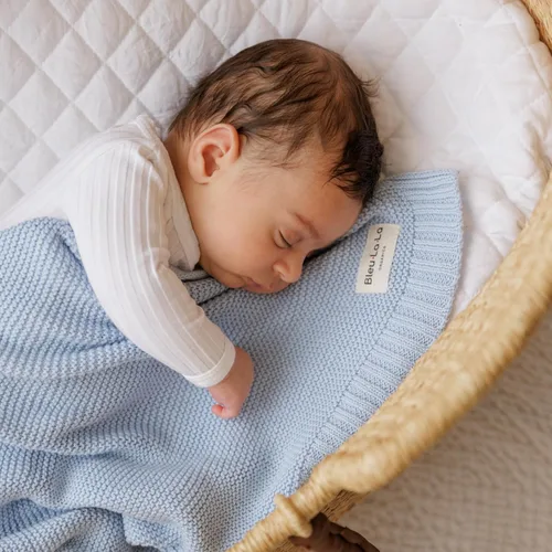 Miniatura 6 de Manta envolvente tejida de algodón orgánico Bleu La La para niños - 100% algodón orgánico suave de lujo - Manta de arrullo y acurrucamiento cálida