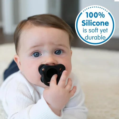 Miniatura 3 de Dr. Brown's HappyPaci - Chupete de bebé 100% de silicona, diseño contorneado de una pieza, negro/gris/blanco, 0.0-19.7 ft, sin BPA, paquete de 3