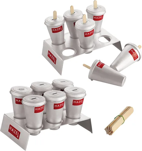 HAZEL Juego de 12 moldes de aluminio para kulfi con 2 soportes y 24 varillas, para hacer helados y paletas reutilizables, moldes Kulfi para hacer