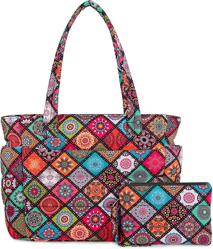 Miniatura 37 de TOPDesign Bolsa Tote Acolchada para Mujer, Bolso de Mano Ligero Inflado con Compartimentos, Bolsa de Hombro Acolchada para Trabajo, Viajes, Gimnasio