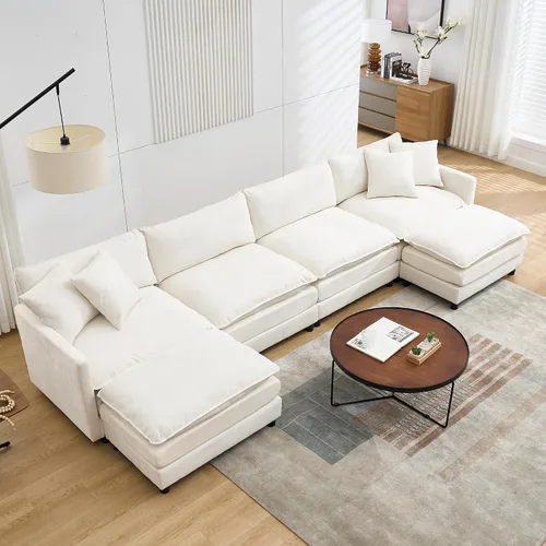 Miniatura 17 de Sofá modular convertible seccional, sofá de 4 asientos en forma de L con diván reversible, sofá de nube de asiento profundo, sofá cama 3 en 1, tela