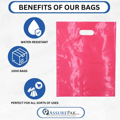 Miniatura 7 de ASSUREPAK Bolsas de mercancías troqueladas de LDPE - 500 bolsas - 12"x15" - 1.5 mil - Rosa - 1215DCPINK Rosado