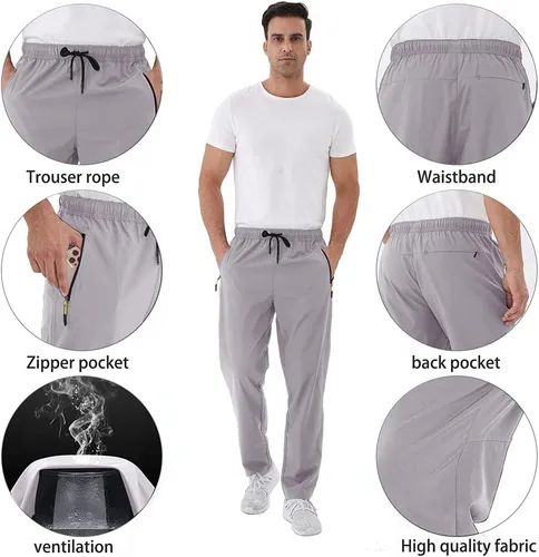 Miniatura 17 de Rapoo Pantalones ligeros para hombre con bolsillos con cremallera, secado rápido, pantalones deportivos de viaje para entrenamiento