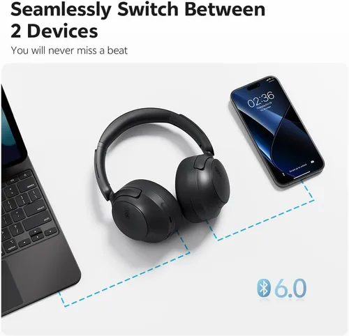 Miniatura 6 de QCY Auriculares inalámbricos H3S, auriculares híbridos con cancelación activa de ruido, inalámbricos de alta resolución, tiempo de reproducción