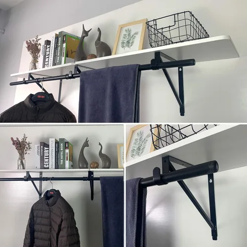 Miniatura 6 de Soportes de barra de armario resistentes y estantes para colgar ropa, soporte de poste negro, paquete de 3