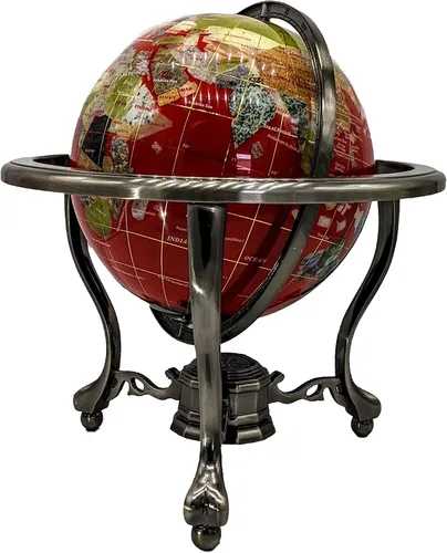 Miniatura 11 de Globo del mundo con piedras preciosas de océano azul con soporte de aleación de zinc plateado de 4 patas (8.661 in/9 pulgadas, 4 patas/azul océano)